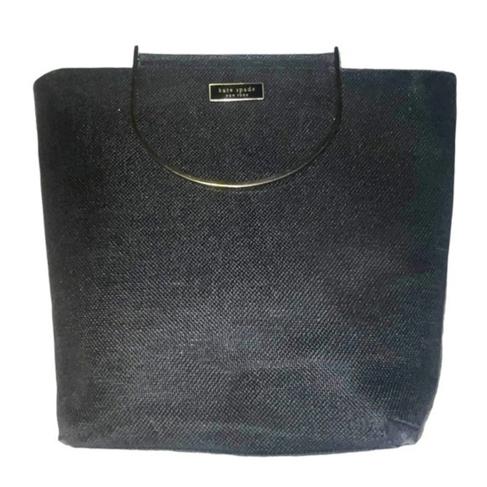 Kate Spade Vintage Large Black Woven Fabric Handbag Purse w/ Silver Handles - Picture 1 of 12